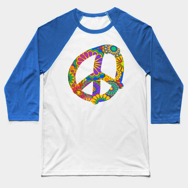 Fun and Colorful Peace Symbol Baseball T-Shirt by AlondraHanley